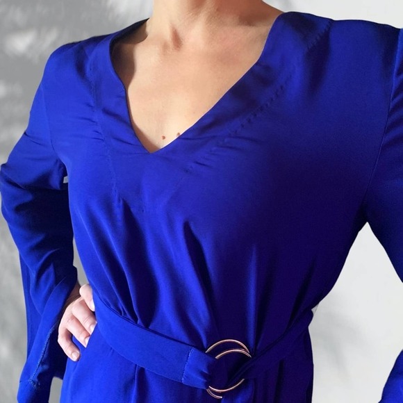 Wrap Dress Bell Sleeve A Line Blazer Dress - Picture 3 of 7